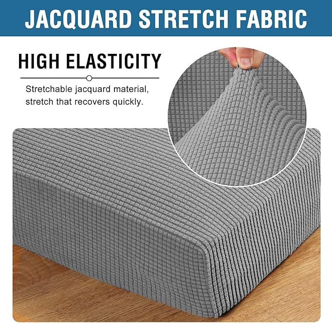 H.VERSAILTEX Super Stretch Individual Seat Cushion Covers - Sofa & Couch Cushion Slipcover Sets - Thick Jacquard Textured Twill Fabric (3 Piece XL, Dove)