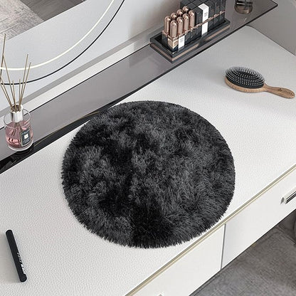 Tie Dye Black Round Rugs Small 2x2 ft Fluffy Circle Rug Furry Carpet Shaggy Circular Fuzzy Plush Area Rug for Girls Bedroom Kids Room Nursery Cute Room Decor Chair Cushion Pet mat Doormat