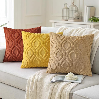 decorUhome Throw Pillow Covers 26x26 Inch Set of 2, Soft Plush Faux Wool Khaki Solid Couch Pillow Covers, Accent Euro Sham Farmhouse Neutral Square Pillow Cases for Sofa Bed Living Room