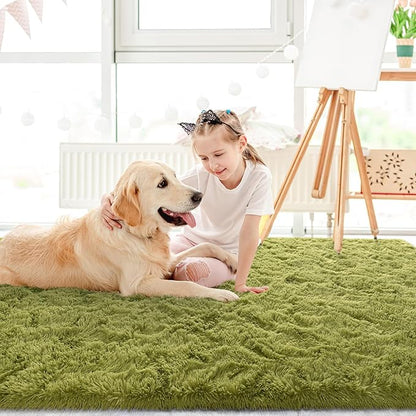 LOCHAS Ultra Soft Indoor Modern Area Rugs Fluffy Living Room Carpets for Children Bedroom Home Decor Nursery Rug 6x9 Feet, Green