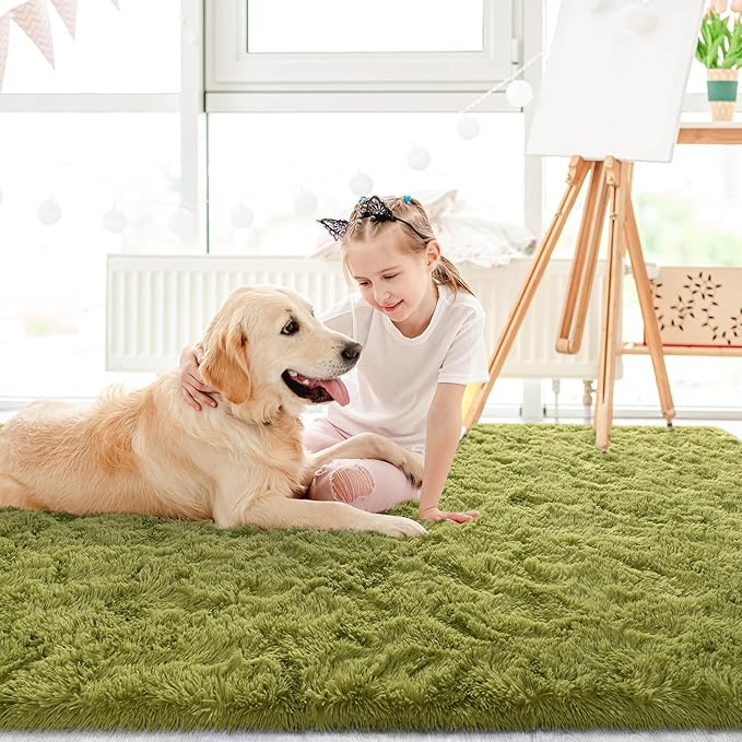 LOCHAS Ultra Soft Indoor Modern Area Rugs Fluffy Living Room Carpets for Children Bedroom Home Decor Nursery Rug 5.3x7.5 Feet, Green