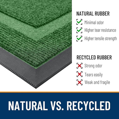 OLANLY Front Door Mat Indoor Outdoor Entrance, Waterproof All-Season, All-Weather Doormat, Sturdy Natural Rubber, Fade Resistant, Low Profile, Easy Clean Patio Porch Entryway Mat, 59x40, Green