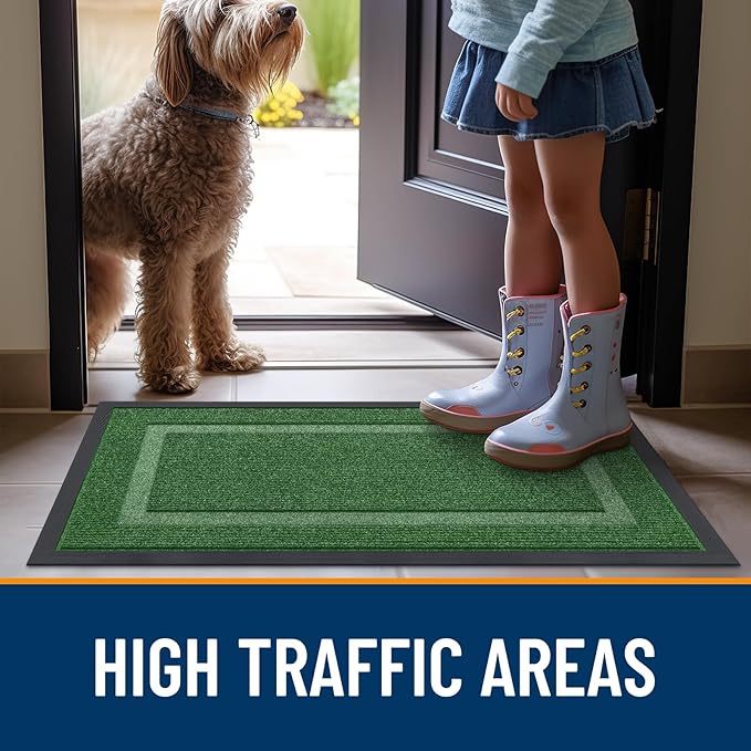 OLANLY Front Door Mat Indoor Outdoor Entrance, Waterproof All-Season, All-Weather Doormat, Sturdy Natural Rubber, Fade Resistant, Low Profile, Easy Clean Patio Porch Entryway Mat, 71x47, Green
