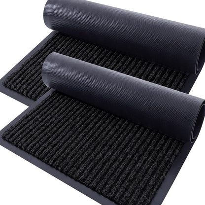 OLANLY Front Door Mat Indoor Outdoor Entrance, 2-Pack 47 x 32 Inch, Waterproof Heavy Duty Doormat, Fade Resistant, Low Profile, Easy Clean Patio Porch Welcome Floor Mats for Entry, Black