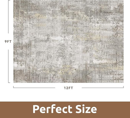 9 x 12 Area Rugs for Living Room, Machine Washable Non Slip Rug Ultra Soft Low Pile Indoor Carpet Modern Abstract Rugs for Bedroom Office Room Dining Room Beside, Beige