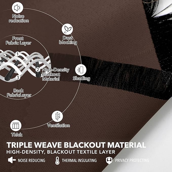Deconovo Blackout Curtains, Thermal Insulated, W52 x L84 2 Panels, Back Tab, Machine Washable, Room-Darkening Drapes for Bedroom/Living Room Chocolate