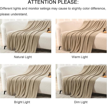 lifein Throw Blanket for Couch, Soft Boho Decor Bed Throw,Cozy Beige Knitted Chenille Small Farmhouse Lightweight Throw (Beige,60 * 80")