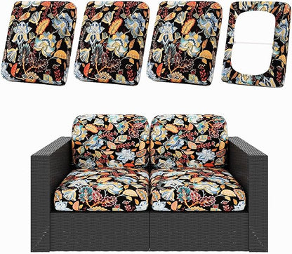 hyha 4Pcs Patio Cushion Covers, Stretch Outdoor Couch Cushion Covers Replacement, Washable Outdoor Chair/Sofa Slipcovers for Patio Furniture Cushions Protector with Elastic Bottom(Floral,Cover Only)