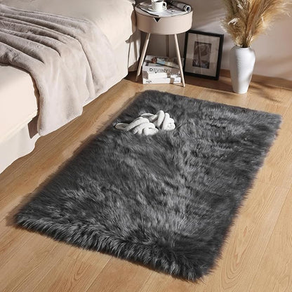 Ashler Faux Fur Area Rug - Ultra Soft Fluffy Shaggy Sheepskin 3 x 5 Feet, Dark Grey, Machine Washable - Nursery Decor Throw for Bedroom, Living Room, Kids Room