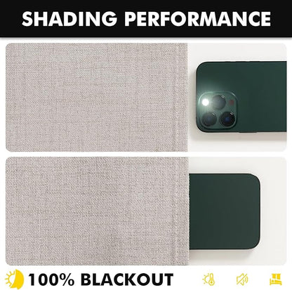 MIULEE 100% Blackout Linen Curtains for Bedroom, Ivory Solid Luxury Decor Thermal Insulation Room Darkening Drapes for Living Room Nursery Back Tab Rod Pocket 42 x 96 Inches, 2 Panels