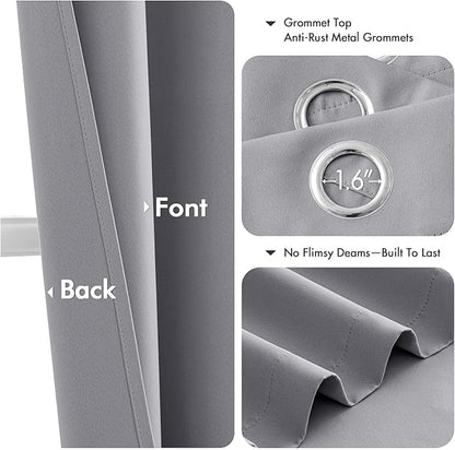 MIULEE Light Grey Blackout Curtains for Bedroom Living Room 54 Inches Long 2 Panels, Thermal Insulated Room Darkening Drapes Solid Grommet Noise Reduction Light Blocking Window Treatments 40x54 Inch