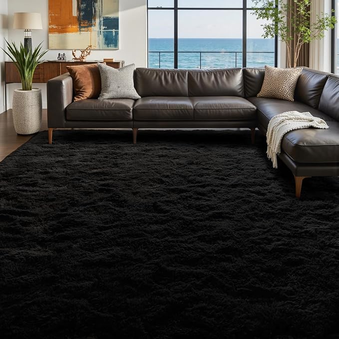 10x14 Ft Extra Large Shag Rugs for Living Room, Ultra Soft Fluffy Furry Area Rugs for Bedroom Indoor Floor, Aesthetic Carpet for Kids Home Decor (Black)