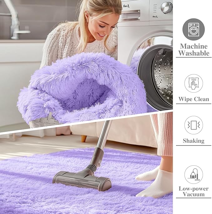 OLANLY 2x8 Machine Washable Runner Rugs for Hallway, Soft Fluffy Shaggy Bedside Rugs for Bedroom, Living Room, Indoor Floor Carpet for Kids Girl Boy, Nursery Rooms, Home Decor Aesthetic, Light Purple