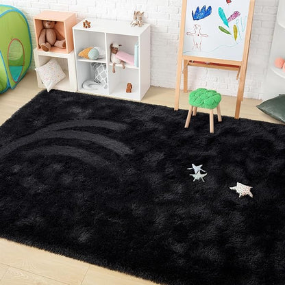 Amearea Premium Soft Fluffy Area Rug Modern Shag Carpet, 3x5 Feet, Fuzzy Shaggy Rugs for Bedroom Living Room Teen Apartment Decor, Comfortable Indoor Furry Dorm Carpets, Black