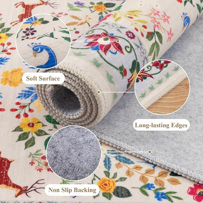 HEBE Washable Hallway Runner Rug 2'x 8' Non Slip Kitchen Rugs Runner,Low Pile Entryway Rug Laundry Room Mat Floral Carpet Runners for Hallways, Kitchen,Bathroom,Laundry,Bedside Rug