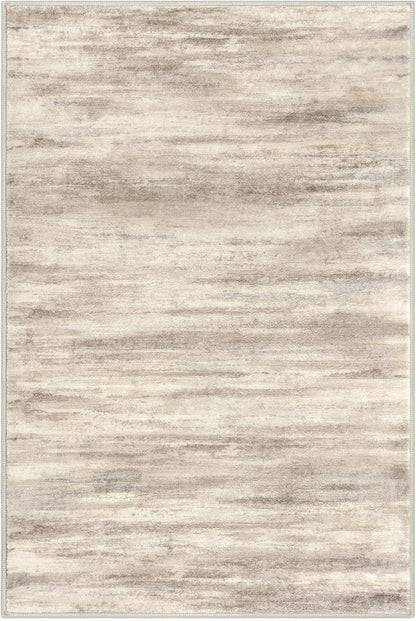 KOZYFLY Modern Abstract Rugs for Entryway 2x3, Washable Kitchen Rug Non-Slip Soft Small Bathroom Rug, Beige Brown Striped Small Area Rugs Print Faux Wool Doormat for Bedside Entrance Bedroom Sink