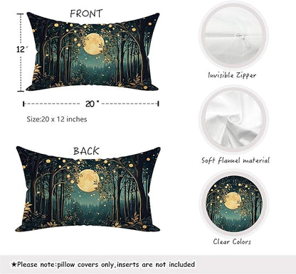 Rustic William Morris Inspired Night Moon Forest Decor Pillow Covers 18x18,Vintage Botanical Nature Landscape Decorative Throw Pillow Covers for Home Bedroom Living Room