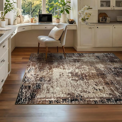 Entryway Rug 3x5 Brown Bedroom Area Rug Washable Non Slip Abstract Coffee Boho Rugs for Indoor Entry, Kitchen, Classroom, Bathroom, Kids Girls Room, Office, College Dorm Small Carpet