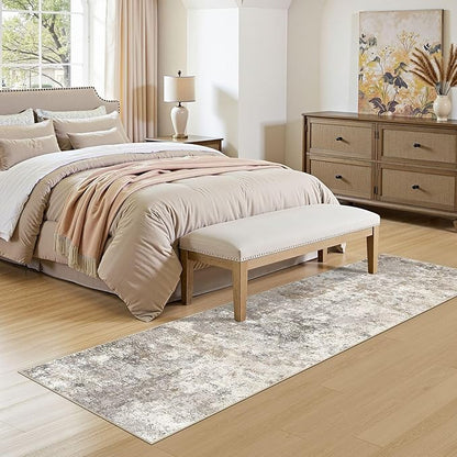 UERMEI 2X6 Washable Runner Rug for Hallway: Soft Neutral Modern Abstract Area Rug - Non-Slip Low Pile Long Throw Indoor Carpet for Kitchen Entryway Kitchen Bedroom Laundry Bathroom - Brown Grey