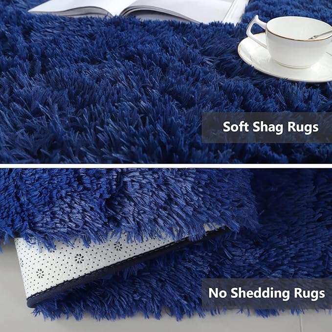 Shag Area Rugs for Bedroom Living Room,6X9 Ultra Soft Fluffy Area Rugs for Dorm, Indoor Carpet Nursery Rugs for Kids Girls Room Home Decor,Navy Blue