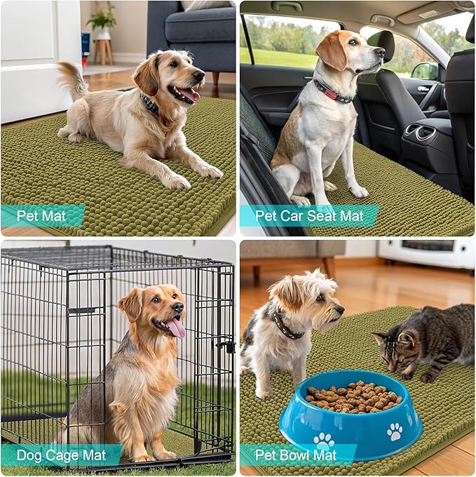 OLANLY Dog Door Mat for Muddy Paws 70x32, Absorbs Moisture and Dirt, Absorbent Non-Slip Washable Doormat, Quick Dry Chenille Mud Mat, Entry Indoor Entryway Carpet for Inside Floor, Willow Green