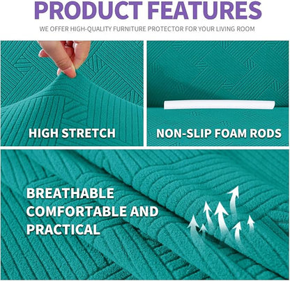 ZNSAYOTX Chair Cover with Arms (30"-47"), New Striped Sofa Chair Covers for Living Room, Dogs Pet Friendly Anti-Slip Chair Protector Spandex Armchair Slipcovers (Peacock Teal, Chair)