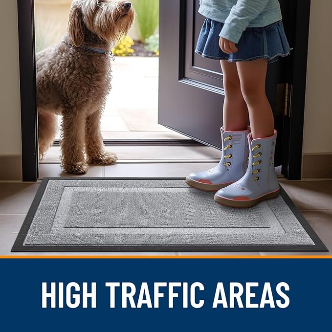OLANLY Front Door Mat Indoor Outdoor Entrance, Waterproof All-Season, All-Weather Doormat, Sturdy Natural Rubber, Low Profile, Easy Clean Patio Porch Entryway Mat, 71x23, Silver Gray