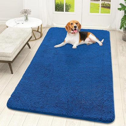 OLANLY Dog Door Mat for Muddy Paws 59x32, Absorbs Moisture and Dirt, Absorbent Non-Slip Washable Doormat, Quick Dry Chenille Mud Mat, Entry Indoor Entryway Carpet for Inside Floor, Deep Navy Blue