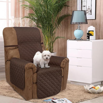 U-NICE HOME Recliner Chair Covers Reversible Quilted Water Repellent Pet Protectors with Elastic Straps (23''Recliner Small, Coffee/Beige)