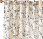 Lazzzy Farmhouse Linen Curtains Extra Long Black Floral Curtains 108 Inch Length Back Tab Drapes for Living Room Bedroom Light Filtering Country Vintage Rod Pocket, 2 Panels, Black on Beige