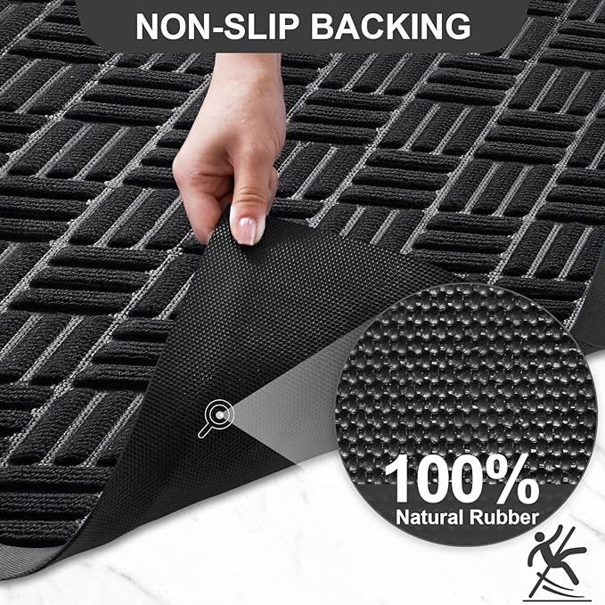 Mibao Front Door Mat, Heavy Duty Durable Welcome Mat for Outdoor Indoor, Dirt Trapper Waterproof Super Absorbent Door Mat for Entryway Outside Patio Porch, 35.5" x 24", Black