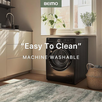 Runner Rug for Hallway Kitchen, 2x10 Machine Washable Runners Rug for Entryway, Soft Modern Abstract Throw Rugs, Low Pile Floor Cover with Non Slip Backing, Grey/Dark Green