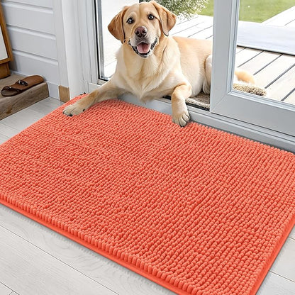 OLANLY Dog Door Mat for Muddy Paws 35x24, Absorbs Moisture and Dirt, Absorbent Non-Slip Washable Doormat, Quick Dry Chenille Mud Mat for Dogs, Entry Indoor Entryway Carpet for Inside Floor, Coral