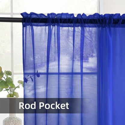 youleyar Solid Sheer Rod Pocket Curtain Voile Draperies 2 Panels White Beige Black Grey Coffee 52 Inch Width 45 Inch Long 1 Pair for Kitchen Bedroom Children Living Room Yard (Sapphire,52Wｘ45L)