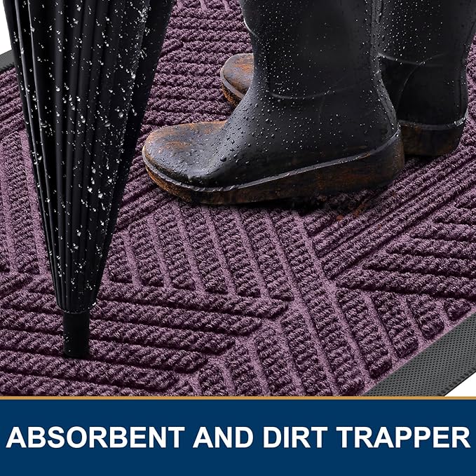 Smiry Front Door Mat Outside Entrance, Heavy Duty Sturdy Natural Rubber Doormat, Trap Dirt and Moisture, Easy Clean Low Profile Welcome Floor Mats for Indoor Outdoor Entry, 35X23 Inch, Purple