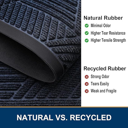 Smiry Half Circle Front Door Mat Outside Entrance, Heavy Duty Sturdy Natural Rubber Doormat, Trap Dirt and Moisture, Low Profile Mats for Indoor Outdoor Entry, Irregular Triangle (35x23, Navy Blue)