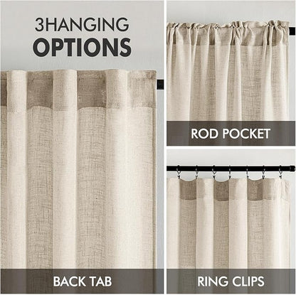 MIULEE Beige Linen Curtains 108 Inches Long 2 Panels for Bedroom Living Room, Soft Linen Textured Window Drapes Semi Sheer Light Filtering Back Tab Rod Pocket Farmhouse Modern Burlap Look Decor