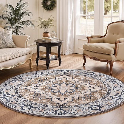 Lofus 4ft Area Rugs for Living Room, Washable Area Rug, Rugs for Bedroom, Kitchen, Vintage Boho Carpet, Soft Non-Slip, Low Pile Large Area Rug for Office Dining Room, Floral Brown