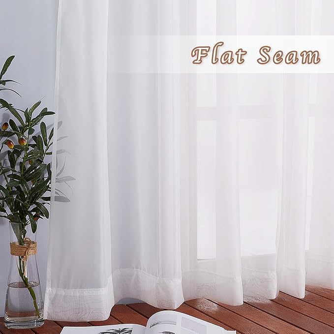 NICETOWN Living Room Sheer Curtains Extra Long 108" L, Eyelet Top Voile Textured Hazy Sheer Panels Window Drapes with Light Penetration for Villa, Ivory, 2 Panels=140" Wide