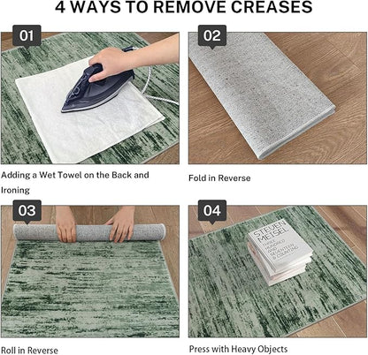 Lansny Modern Abstract Runner Rug 2x6, Forest Green Washable Kitchen Runner Non-Slip Soft Hallway Rug Runner Thin Print Faux Wool Carpet for Entryway Bedroom Laundry Room Indoor Home Decor