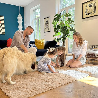 OLANLY 8x10 Machine Washable Large Area Rugs for Living Room, Bedroom, Soft Fluffy Shaggy Bedside Rug, Indoor Floor Carpet for Kids Girls and Boys, Dorms, Nursery, Home Decor Aesthetic, Beige