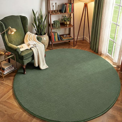 Amearea Sage Green Round Area Rugs 5ft Washable Circle Rugs for Bedroom Living Room, Fluffy Indoor Thickened Memory Foam Rug, Non Slip Minimalist Circular Carpet for Kids Boy Girl Dorm Nursery Room