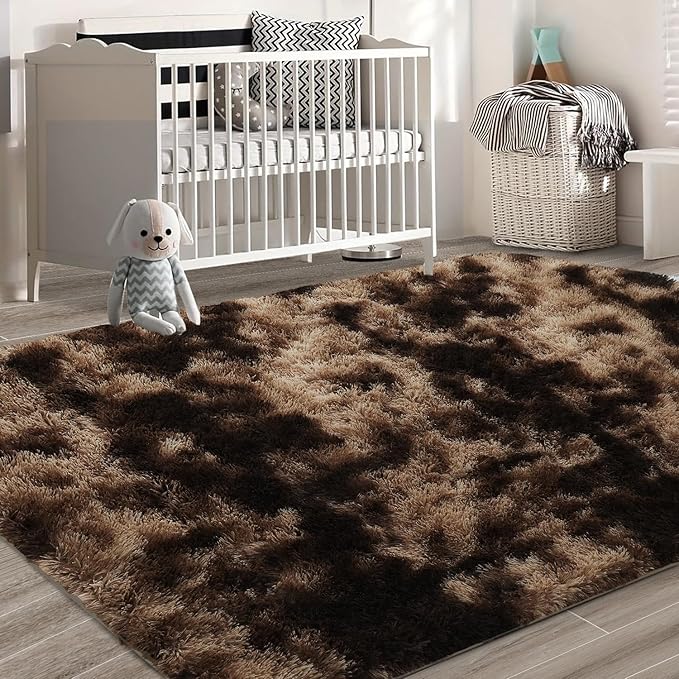 Shag Area Rugs for Bedroom Living Room,4X6 Ultra Soft Fluffy Area Rugs for Dorm,Indoor Carpet Nursery Rugs for Kids Girls Room Home Decor, Mottling Brown