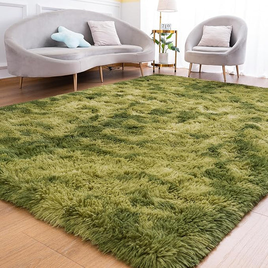 Goideal Fluffy Rug for Bedroom Living Room, 5x7 Green Area Rugs, Faux Fur Shag Modern Carpet Ultra Soft Girls Boys Room Home Decor, Tie-Dyed