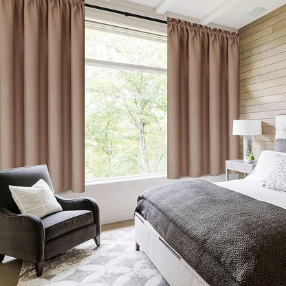 DWCN Blackout Curtains for Living Room Thermal Insulated, Energy Saving & Noise Reducing Bedroom Curtains, Khaki, W 70x L 72 Inch, Set of 2 Rod Pocket Curtain Panels