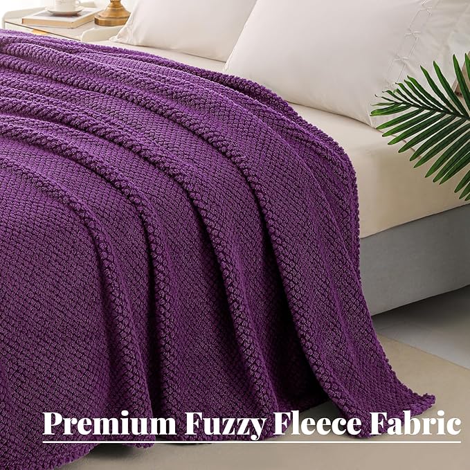 Whale Flotilla Extra Large Fuzzy Fleece Throw Blanket for Couch, 50x70 Inch Fluffy Warm Soft Jacquard Blankets for All Season, Lightweight and Cozy, Purple