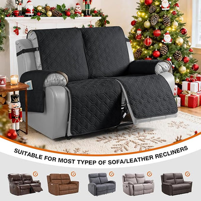 VANSOFY Waterproof Recliner Couch Covers, Sofa Covers 1-Piece Washable Reclining Sofa Cover Non-Slip Furniture Protector with Elastic Straps Pocket for Dogs, Pets(Black,2 Seater)