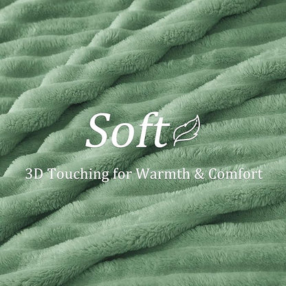BEDELITE Fleece Green Throw Blanket for Couch - 300GSM Soft & Warm Fluffy Green Blanket, Decorative and Giftable Striped Blankets for Women, Men, 50"x60"