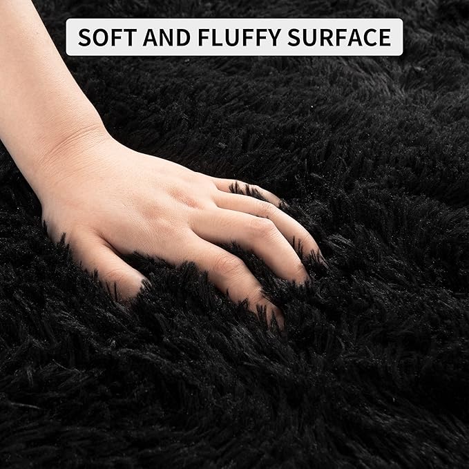 Tepook Super Soft Fluffy Rugs for Bedroom, Shag 5x7 Area Rugs for Living Room, Modern Shaggy Rug Fuzzy Carpets for Kids, Plush Indoor Nursery Home Decor Rug with Non-Slip Bottom, Black
