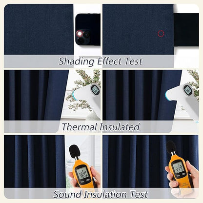Guken Navy Blue 100% Blackout Curtains 96 Inch Length 2 Panels Set for Living Room Bedroom Back Tab Thermal Insulated Black Out Linen Drapes Room Darkening Window Curtains 96 Inches Long